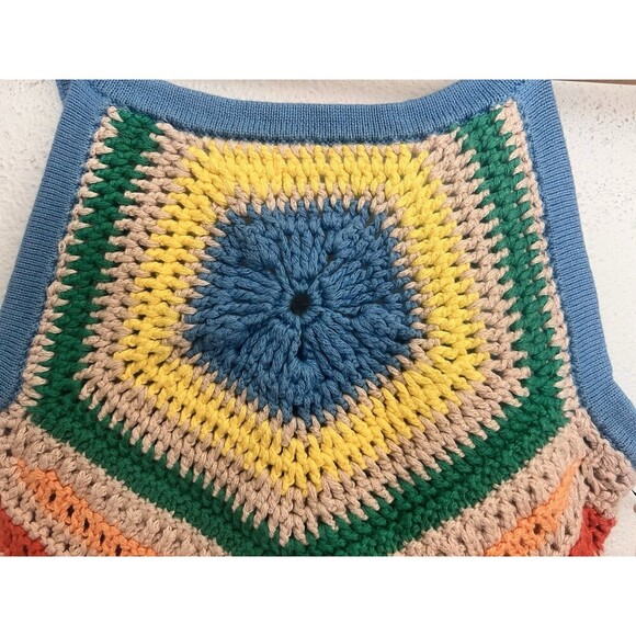 MOTHER The Cinch Candy Stripe Crochet Halter Crop Top Tie Back XS Festival Boho - Picture 4 of 8